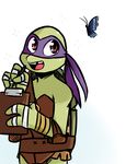  2017 anthro arthropod bandanna butterfly clipboard clothed clothing donatello_(tmnt) elbow_pads hand_wraps holding_object inkyfrog insect male mask open_mouth open_smile pen red_eyes reptile scalie shell simple_background smile solo sparkle standing teenage_mutant_ninja_turtles tooth_gap turtle white_background wraps wrist_wraps 