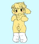  anthro balls blush child clothing cub erection foreskin fur humanoid_penis lagomorph legwear male mammal navel nude partially_retracted_foreskin penis rabbit saru_gundan simple_background socks solo standing uncut young 