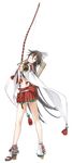  arrow bow_(weapon) brown_hair detached_sleeves flipped_hair from_side full_body green_eyes hair_between_eyes hat head_tilt highres holding holding_arrow holding_bow_(weapon) holding_weapon kazune_(baumkuchen) long_hair midriff official_art oshiro_project oshiro_project_re pleated_skirt sakurao_(oshiro_project) skirt solo transparent_background very_long_hair weapon 