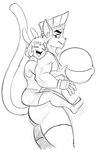  &lt;3 2017 anthro big_breasts breasts clothing daredemon7000 duo feline female hair hand_on_breast holding_breast huge_breasts june_(blackknife12) lagomorph larger_female male male/female mammal muscular muscular_female rabbit relle shorts size_difference smaller_male 