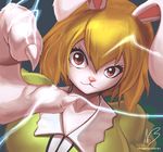  animal_ears artist_name blonde_hair blue_background bunny_ears carrot_(one_piece) electricity furry hybridmink one_piece red_eyes simple_background solo upper_body 