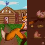  2017 anthro avian bird canine chicken chicken_house comic female fox green_eyes lirkov mammal nude red_fox 