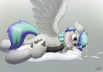  2017 animal_genitalia animal_penis balls blush cum cum_in_hair cutie_mark equine equine_penis fan_character feathered_wings feathers feral gradient_background hair lying male mammal multicolored_hair my_little_pony pegasus penis selenophile simple_background solo two_tone_hair vein wings 