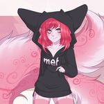  5_fingers anthro breasts canine charmrage clothed clothing eyelashes female fluffy fluffy_tail fox fur hair hoodie mammal pink_fur pink_hair smile 
