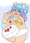  amad_no_moto anthro big_breasts bikini blue_eyes blush breasts cake clothing female food huge_breasts mammal solo swimsuit 