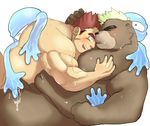  after_sex anthro ashigara bear blush cuddling cum gunzou human human_on_anthro interspecies isuckusuck male male/male mammal mohawk slime sweat tokyo_afterschool_summoners 