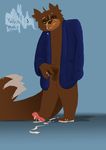  2017 5_fingers absurd_res anthro balls barefoot bear brown_fur clothing cum cum_on_face cum_on_feet cum_on_muzzle digital_media_(artwork) feet fur hi_res lettuce_(artist) looking_at_viewer male mammal mostly_nude navel open_mouth penis robe simple_background smile solo standing toes 
