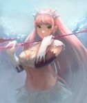  bandeau bangs blunt_bangs bra breasts cleavage closed_mouth commentary_request fate/grand_order fate_(series) frills gloves groin hands_up holding holding_whip layered_skirt long_hair looking_at_viewer medb_(fate)_(all) medb_(fate/grand_order) medium_breasts midriff miniskirt navel otsukemono pink_hair riding_crop sidelocks skirt smile solo stomach tiara underwear upper_body very_long_hair whip white_bra white_gloves white_skirt yellow_eyes 