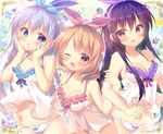  :d :o ;d bangs bare_shoulders blue_bow blue_eyes blue_hairband blue_panties blush bow breasts camisole cleavage collarbone commentary_request cowboy_shot floral_background flower frilled_panties frills gochuumon_wa_usagi_desu_ka? groin hair_between_eyes hair_bow hair_down hair_ornament hairband hairclip hand_on_another's_hip hands_on_own_cheeks hands_on_own_face hoto_cocoa kafuu_chino leaning_forward light_blue_hair locked_arms long_hair looking_at_viewer medium_breasts midriff mitsumomo_mamu multiple_girls navel one_eye_closed open_mouth orange_eyes orange_hair panties pink_bow pink_hairband pink_panties purple_bow purple_eyes purple_hair purple_hairband purple_panties sidelocks small_breasts smile striped striped_bow tedeza_rize underwear x_hair_ornament 