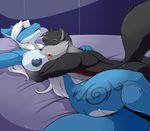  after_sex azurebolt bed breasts canine cuddling duo female ghost_(character) invalid_tag male male/female mammal muscular nightfaux nude on_bed sleeping sweat under_covers wolf 