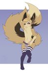  5_fingers anthro brown_nose canine charmrage clothed clothing female fox fur hair legwear male mammal penis purple_eyes simple_background smile socks solo topless 