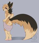  anthro balls black_nose canine charmrage fox male mammal nude purple_eyes simple_background solo standing towel 