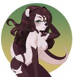  anthro breasts charmrage eyelashes female green_eyes hair mammal mustelid nipples nude otter simple_background solo 