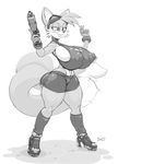  2016 anthro areola big_breasts boots breast_expansion breasts butt_expansion canine clothed clothing cosplay crossgender erect_nipples eyewear female footwear fox fur goggles gun hi_res huge_breasts mammal metroid miles_prower monochrome navel nintendo nipple_bulge nipples ranged_weapon samus_aran signature simple_background skimpy snao solo sonic_(series) torn_clothing video_games weapon white_fur 