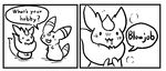  2017 blush breath comic drooling eeveelution flareon fur mammal monochrome nintendo pok&eacute;mon rime_the_vixen saliva simple_background text umbreon video_games white_background 