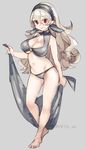  bikini black_bikini blush breasts cleavage collarbone female_my_unit_(fire_emblem_if) fire_emblem fire_emblem_if grey_bikini hairband large_breasts long_hair looking_at_viewer mamkute my_unit_(fire_emblem_if) navel negiwo pointy_ears red_eyes smile solo swimsuit 