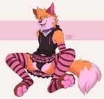  2017 anthro arcana_vulpes arm_warmers armwear bulge canine clothed clothing collar crossdressing digital_media_(artwork) eyewear fox fur girly glasses hoodie legwear male mammal open_mouth panties pawpads paws princessharumi simple_background skirt socks solo spread_legs spreading stockings stripes toes underwear upskirt 