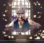  bow bracelet breasts cleavage cloak dark_elf elf full_body hair_between_eyes hair_bow high_heels high_ponytail hood hooded_cloak indoors jewelry large_breasts leotard light_smile long_hair petals pink_eyes pixiv_fantasia pointy_ears purple_hair ren-co sidelocks solo standing standing_on_one_leg thigh_strap thighhighs very_long_hair wand white_legwear 