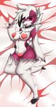  2017 anthro breasts canine daikimaru_design fangs fur hi_res lycanroc mammal midnight_lycanroc nintendo open_mouth pasties pawpads pok&eacute;mon simple_background solo tongue video_games wide_hips zzvinniezz 