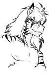  2010 anthro black_and_white bust_portrait equine front_view full-of-fantasy fur hair long_hair looking_at_viewer male mammal monochrome nipples portrait signature simple_background smile snout solo striped_fur stripes stripes_(character) traditional_media_(artwork) white_background zebra 