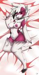  2017 anthro areola breasts canine daikimaru_design fangs fur hi_res lycanroc mammal midnight_lycanroc nintendo nipples nude open_mouth pawpads pok&eacute;mon simple_background solo tongue video_games wide_hips zzvinniezz 