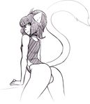  anthro balls butt clothing collar feline girly hi_res looking_at_viewer male mammal mercy_(suelix) monochrome smile solo suelix swimsuit 