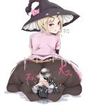  1girl anal_beads anal_insertion artist_request ass blonde_hair blush crotchless dildo from_behind hat looking_back masturbation pantyhose solo steam tagme vaginal_insertion 