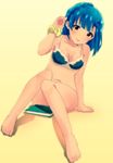 :p barefoot blue_hair book bottomless bra braid breasts commentary_request highres idolmaster idolmaster_million_live! knees_together_feet_apart looking_at_viewer medium_breasts nanao_yuriko navel norada scrunchie short_hair sketch solo tongue tongue_out underwear underwear_only wrist_scrunchie yellow_eyes 