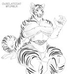  anthro big_breasts black_and_white breasts claws cleavage clothed clothing feline female flatcoat fur huge_breasts mammal monochrome mouth_hand multi_mouth muscular muscular_female open_mouth sharp_teeth solo stomach_mouth striped_fur stripes tail_mouth teeth thick_thighs tiger 