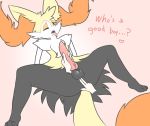  &lt;3 2018 3_toes 5_fingers ? ambiguous_gender animal_genitalia animal_penis anthro balls black_fur braixen butt canine canine_penis clothing digital_media_(artwork) disembodied_hand duo ejaculation english_text erection eyelashes eyeshadow fangs fur hi_res holding_penis knot long_tail makeup male male/ambiguous male_focus mammal nintendo open_mouth orange_eyes orange_fur penis pet_praise pok&eacute;mon pok&eacute;mon_(species) rebornisaac rubbing saliva simple_background skirt smile solo_focus teeth text thick_thighs toes tongue tongue_out video_games white_fur yellow_fur 