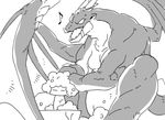  bathing dera_kimidori dragon duo kemono male monochrome musical_note scalie suds 