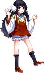  black_hair black_legwear from_side full_body long_hair official_art oshiro_project oshiro_project_re sanbonmatsu_(oshiro_project) solo transparent_background very_long_hair waving_arm wavy_hair yellow_eyes 