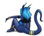  anthro bottomless clothed clothing dragon female hair horn quirin_vaeros scalie sitting solo suelix wide_hips 