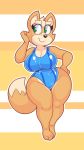  2018 acstlu anthro black_nose breasts canine cleavage clothed clothing crossgender dipstick_tail female fox fox_mccloud green_eyes hi_res mammal multicolored_tail nintendo one-piece_swimsuit smile solo star_fox swimsuit video_games wide_hips zero_suit_fox 