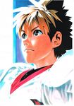  absurdres bangs black_eyes black_hair blonde_hair commentary_request determined eye_reflection eyeshield_21 football_uniform hair_between_eyes highres kobayakawa_sena looking_up male_focus multicolored_hair murata_yuusuke pointy_hair portrait reflection shiny solo sportswear 