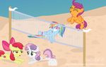  2017 apple_bloom_(mlp) beach cutie_mark_crusaders_(mlp) equine feathered_wings feathers female feral friendship_is_magic group hair hi_res horn horse mammal multicolored_hair my_little_pony orange_feathers outside pegasus pony purple_hair rainbow_dash_(mlp) red_hair sand scootaloo_(mlp) seaside shutterflyeqd smile sport sweetie_belle_(mlp) unicorn volleyball water wings young 