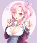  artist_name bad_id bad_pixiv_id bracelet breasts cleavage earrings eyebrows_visible_through_hair jewelry large_breasts lipstick long_hair looking_at_viewer makeup nail_polish necklace original parted_lips pink_eyes pink_hair red_nails shirt solo tempi_(yise426) upper_body white_shirt 