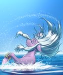  2017 blue_hair day equine eyes_closed fan_character female feral hair hooves horn mammal my_little_pony mykegreywolf outside partially_submerged smile unicorn water 