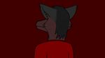  2017 5_fingers animated anthro black_hair brown_fur bust_portrait canine clothing compression_artifacts domidark domidark_(character) fur hair hi_res looking_at_viewer male mammal portrait red_background red_theme shirt simple_background smile solo waving wolf 