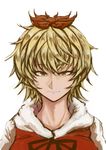  bangs blonde_hair brown_eyes closed_mouth commentary_request expressionless hair_ornament koyubi_(littlefinger1988) looking_at_viewer portrait short_hair solo toramaru_shou touhou 