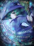  :| bangs berserk buttons cape closed_mouth dress eyebrows eyelashes eyes_visible_through_hair fingernails flat_chest green_eyes green_hair hat holding holding_staff jupiponi long_sleeves looking_at_viewer magic multicolored multicolored_background popped_collar purple_cape purple_dress purple_hat schierke short_hair signature solo sparkle staff swept_bangs wide_sleeves witch witch_hat 