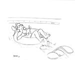  2017 anthro anus beaver beverly_(sailoranna) butt duo eyewear female hi_res inflatable j_hughes mammal mary_(sailoranna) monochrome mouse nude outside partially_submerged pussy rodent snorkel sunbathing sunglasses swimming_pool 