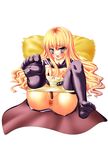  1girl artist_request black_legwear black_thighhighs blouse blush breasts brooch cape censored feet flat_chest jewelry legs_up long_hair louise_francoise_le_blanc_de_la_valliere lying masturbation momo_at_ten on_back open_clothes open_mouth open_shirt panties panty_pull pillow pink_eyes pink_hair pussy pussy_juice shirt simple_background skirt solo sweat thighhighs toes underwear wand white_panties zero_no_tsukaima 