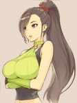  bare_shoulders black_hair blue_eyes breasts dragon_quest dragon_quest_xi fingerless_gloves gloves large_breasts long_hair martina_(dq11) morisawa_haruyuki navel ponytail sleeveless solo 
