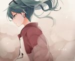  aqua_eyes aqua_hair casual earrings eyewear_on_head hatsune_miku jewelry kuroi_(liar-player) long_hair profile solo song_name suna_no_wakusei_(vocaloid) sunglasses twintails vocaloid 