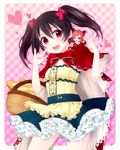  :d \m/ animal_ears basket black_hair blue_skirt bow bowtie bread brown_gloves cape center_frills cosplay cowboy_shot elbow_gloves food frilled_shirt frills gloves grimm's_fairy_tales hair_bow heart highres layered_skirt little_red_riding_hood little_red_riding_hood_(grimm) little_red_riding_hood_(grimm)_(cosplay) loaf_of_bread long_hair love_live! love_live!_school_idol_festival love_live!_school_idol_project minigirl miniskirt multiple_girls nishiki_koi nishikino_maki on_shoulder open_mouth red_bow red_cape red_eyes red_hair red_neckwear shirt skirt sleeveless sleeveless_shirt smile solo_focus strapless twintails wolf_ears yazawa_nico yellow_shirt 