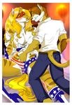  anthro areola belt blush boots breasts camel_toe cleavage clothed clothing costume domino_mask equine feline female footwear hair horse lady_liberty long_hair male male/female mammal mask nipple_slip nipples panties stars_and_stripes superhero underwear united_states_of_america 