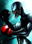  alien big_breasts boxing boxing_gloves breasts female humanoid marvel muscular muscular_female not_furry open_mouth sharp_teeth she-venom sport symbiote teeth therisingsoul 