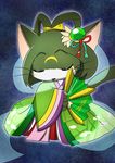  artist_request cat cat_busters eyes_closed furry green_hair japansse_clothes short_hair 