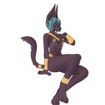  anubis canine deity egyptian gold_(metal) gold_jewelry hair handpaw jackal jewelry kay looking_at_viewer mammal paws short_hair sitting strawberrycucumber tall_ears teal_hair wolf 